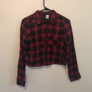 Plaid crop top button down